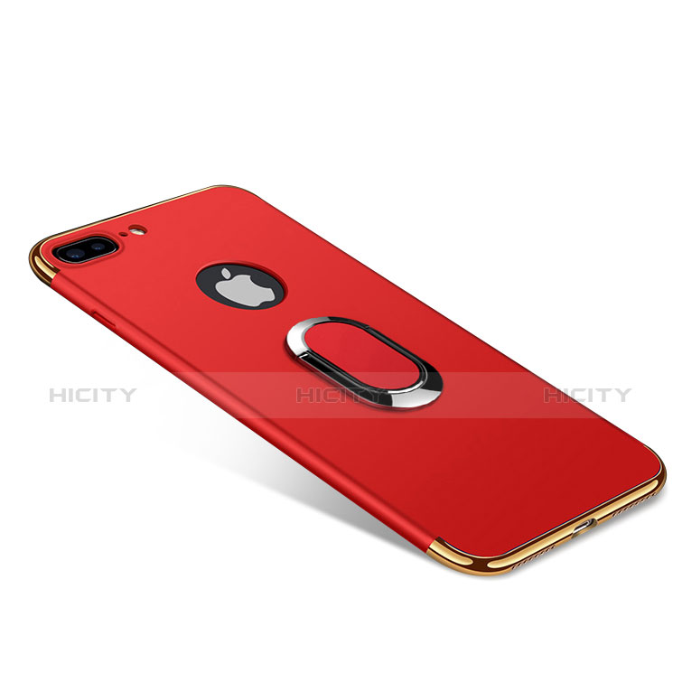 Custodia Lusso Metallo Laterale e Plastica Cover con Anello Supporto A08 per Apple iPhone 7 Plus Rosso