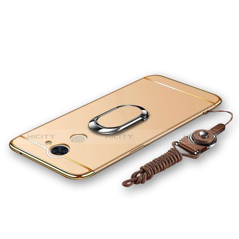 Custodia Lusso Metallo Laterale e Plastica Cover con Anello Supporto e Cordoncino per Huawei Enjoy 7 Plus Oro