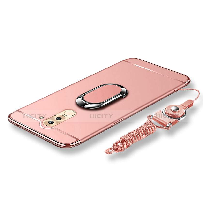 Custodia Lusso Metallo Laterale e Plastica Cover con Anello Supporto e Cordoncino per Huawei GR5 (2017) Oro Rosa