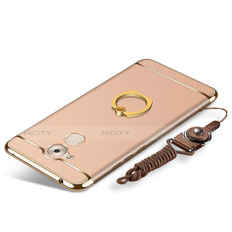 Custodia Lusso Metallo Laterale e Plastica Cover con Anello Supporto e Cordoncino per Huawei Honor 6C Oro