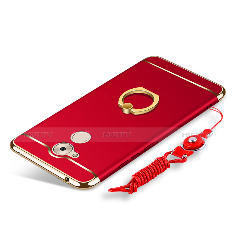 Custodia Lusso Metallo Laterale e Plastica Cover con Anello Supporto e Cordoncino per Huawei Honor 6C Rosso