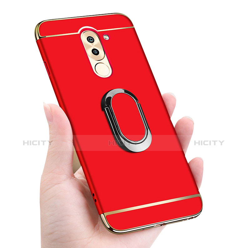 Custodia Lusso Metallo Laterale e Plastica Cover con Anello Supporto e Cordoncino per Huawei Honor 6X Pro