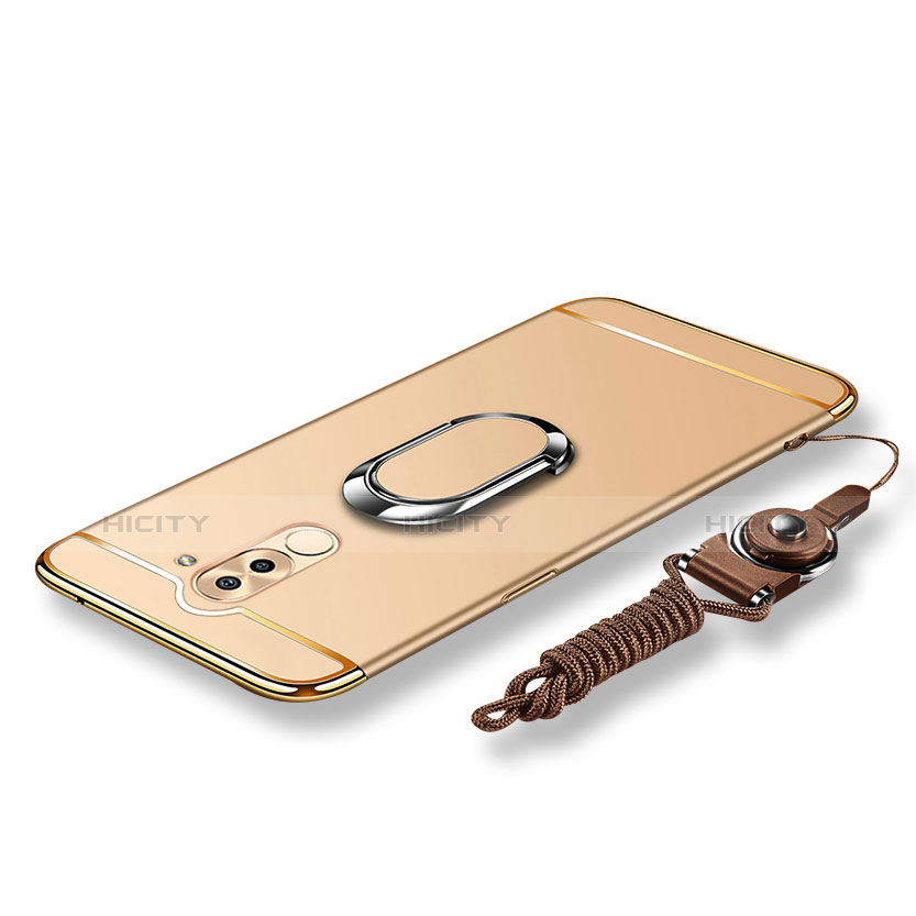 Custodia Lusso Metallo Laterale e Plastica Cover con Anello Supporto e Cordoncino per Huawei Honor 6X Pro Oro