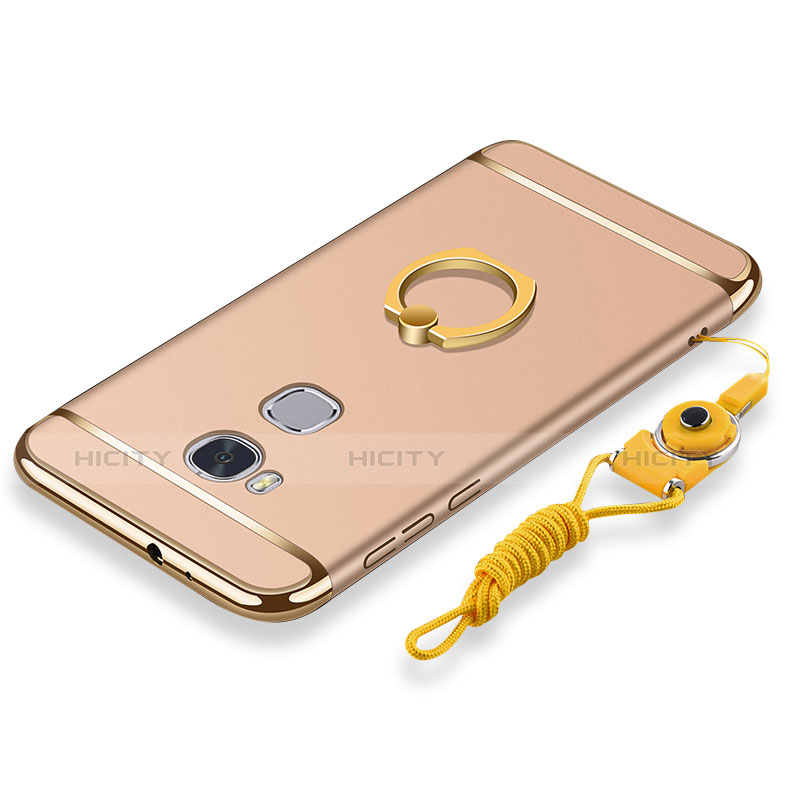 Custodia Lusso Metallo Laterale e Plastica Cover con Anello Supporto e Cordoncino per Huawei Honor Play 5X Oro