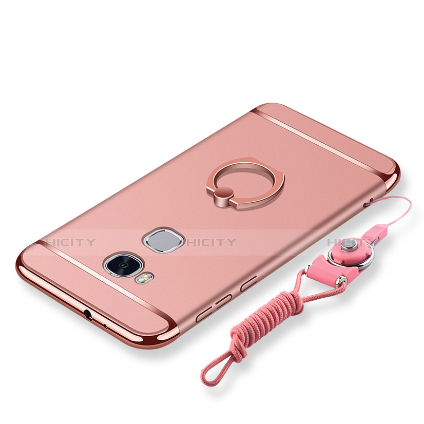 Custodia Lusso Metallo Laterale e Plastica Cover con Anello Supporto e Cordoncino per Huawei Honor Play 5X Oro Rosa