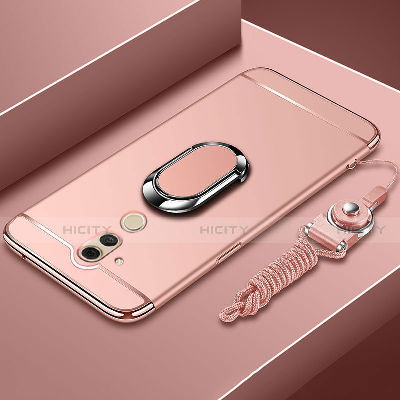 Custodia Lusso Metallo Laterale e Plastica Cover con Anello Supporto e Cordoncino per Huawei Mate 20 Lite Oro Rosa