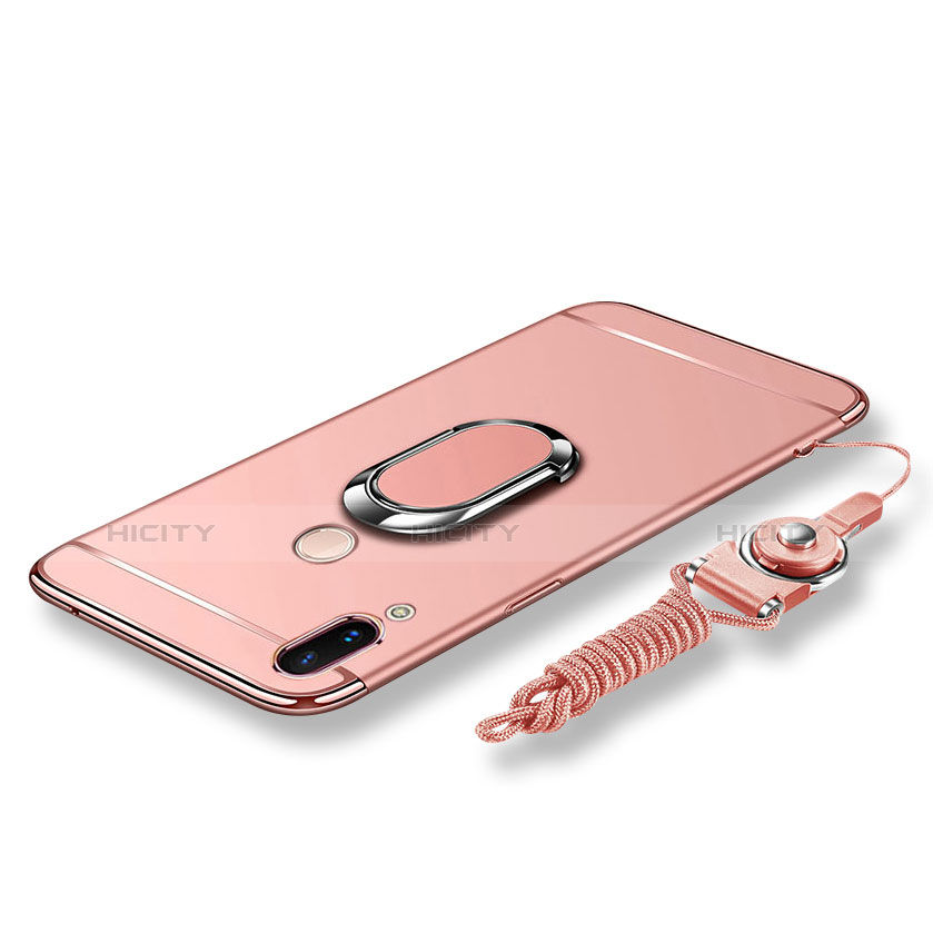 Custodia Lusso Metallo Laterale e Plastica Cover con Anello Supporto e Cordoncino per Huawei Nova 3e Oro Rosa