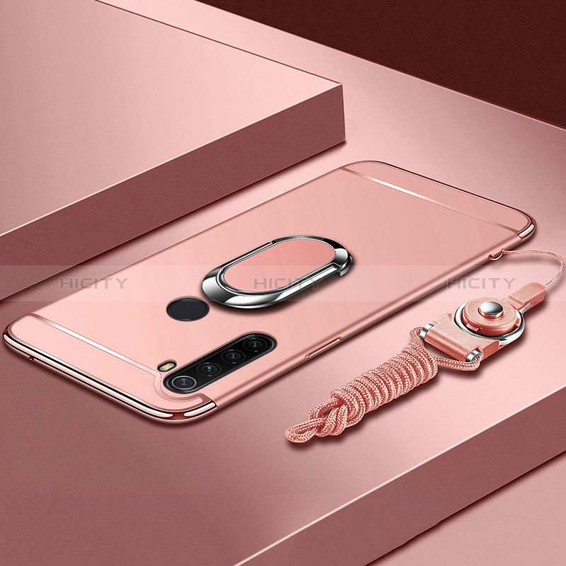 Custodia Lusso Metallo Laterale e Plastica Cover con Anello Supporto K01 per Xiaomi Redmi Note 8 (2021)