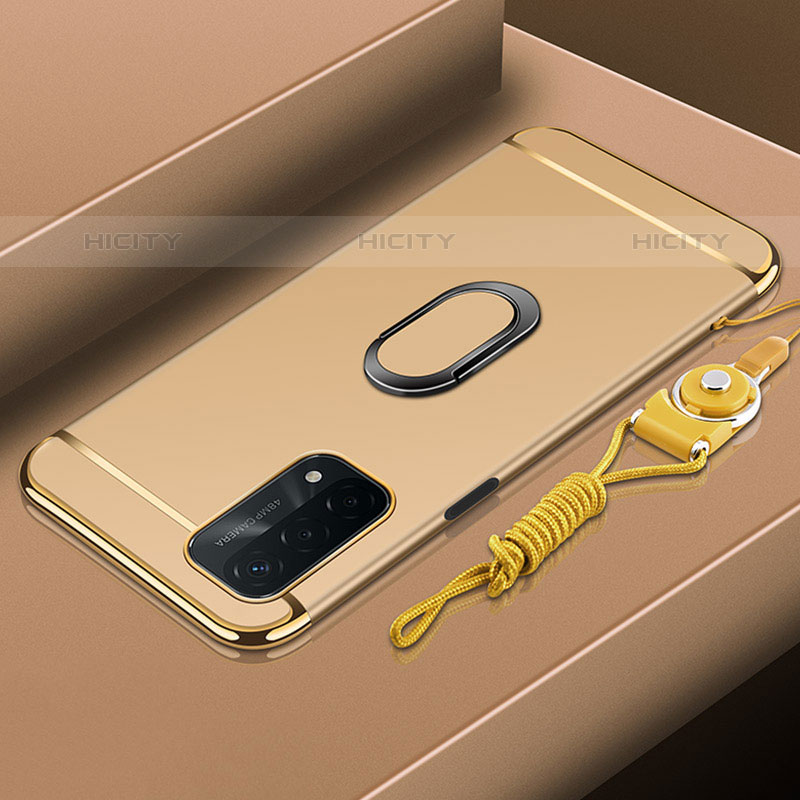 Custodia Lusso Metallo Laterale e Plastica Cover con Anello Supporto P01 per OnePlus Nord N200 5G Oro