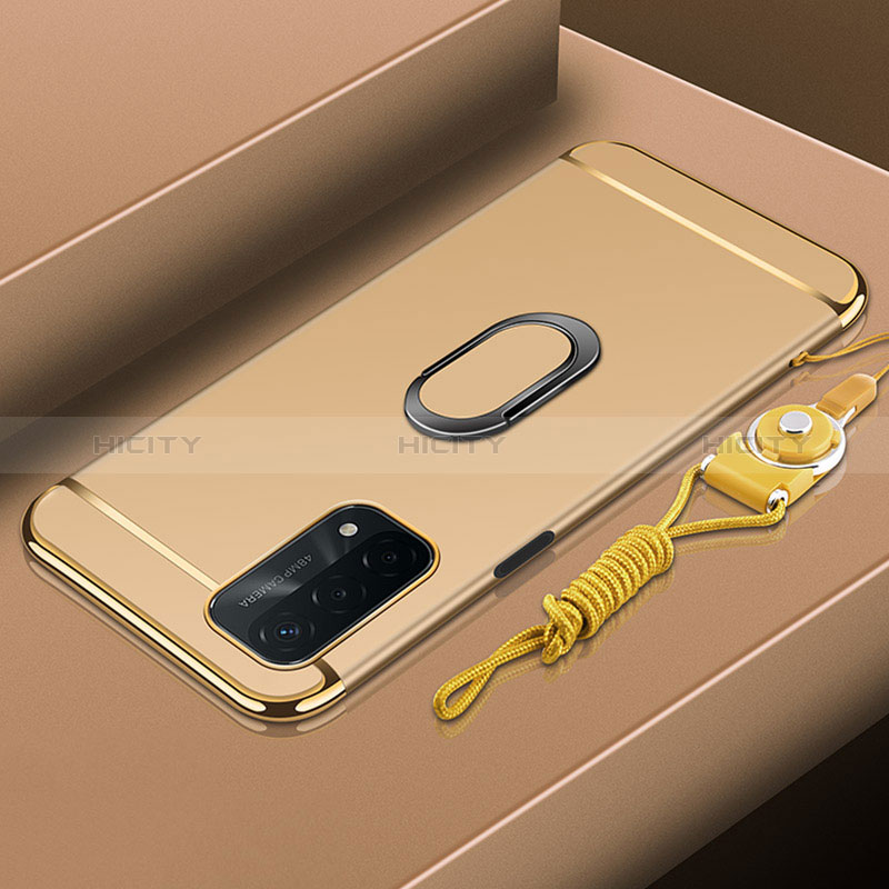 Custodia Lusso Metallo Laterale e Plastica Cover con Anello Supporto P01 per Oppo A54 5G Oro