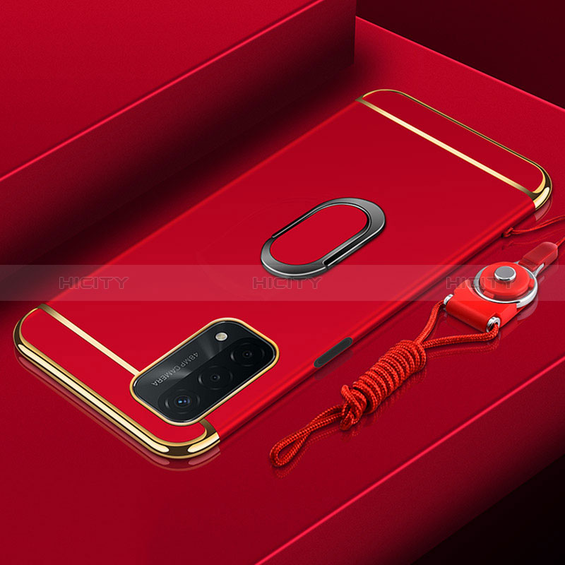 Custodia Lusso Metallo Laterale e Plastica Cover con Anello Supporto P01 per Oppo A54 5G Rosso