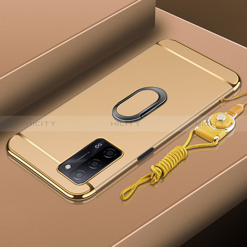 Custodia Lusso Metallo Laterale e Plastica Cover con Anello Supporto P01 per Oppo A56 5G Oro