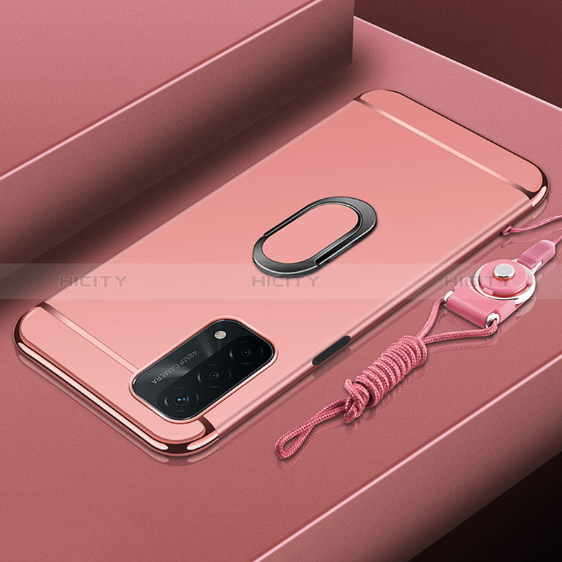 Custodia Lusso Metallo Laterale e Plastica Cover con Anello Supporto P01 per Oppo A74 5G Oro Rosa