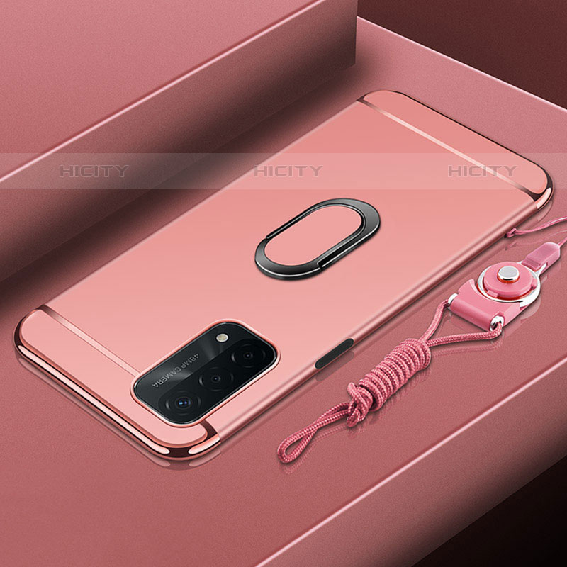 Custodia Lusso Metallo Laterale e Plastica Cover con Anello Supporto P01 per Oppo A93 5G Oro Rosa