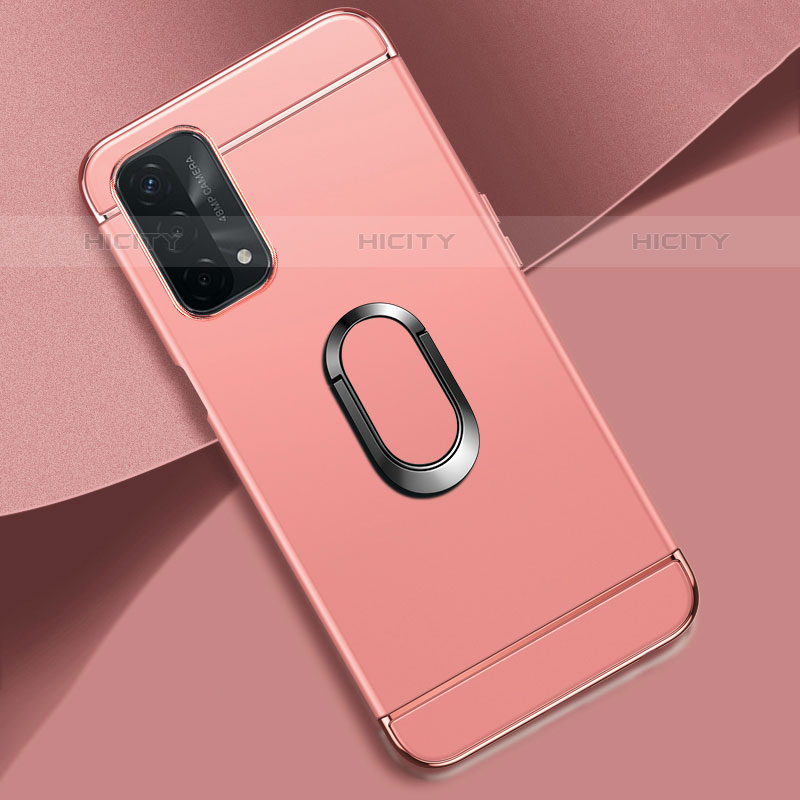 Custodia Lusso Metallo Laterale e Plastica Cover con Anello Supporto P02 per OnePlus Nord N200 5G Oro Rosa