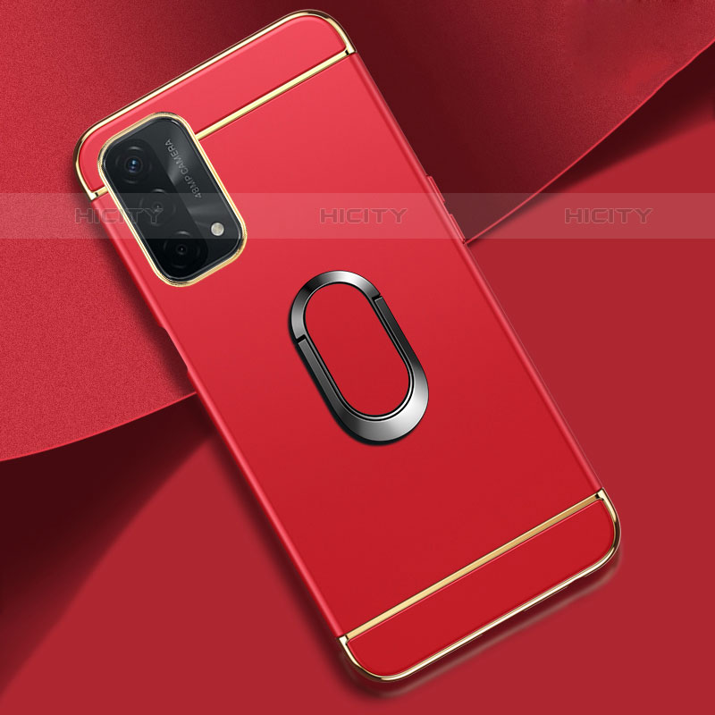 Custodia Lusso Metallo Laterale e Plastica Cover con Anello Supporto P02 per OnePlus Nord N200 5G Rosso