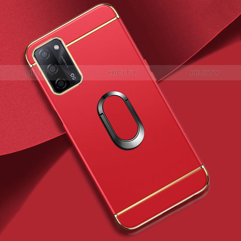 Custodia Lusso Metallo Laterale e Plastica Cover con Anello Supporto P02 per Oppo A53s 5G Rosso