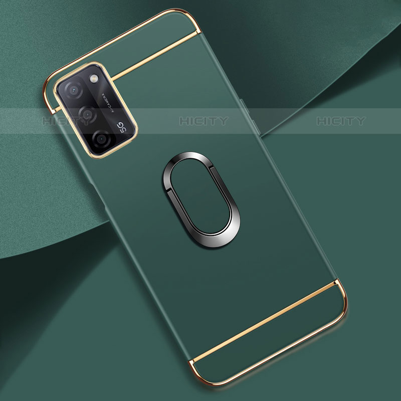 Custodia Lusso Metallo Laterale e Plastica Cover con Anello Supporto P02 per Oppo A53s 5G Verde Notte