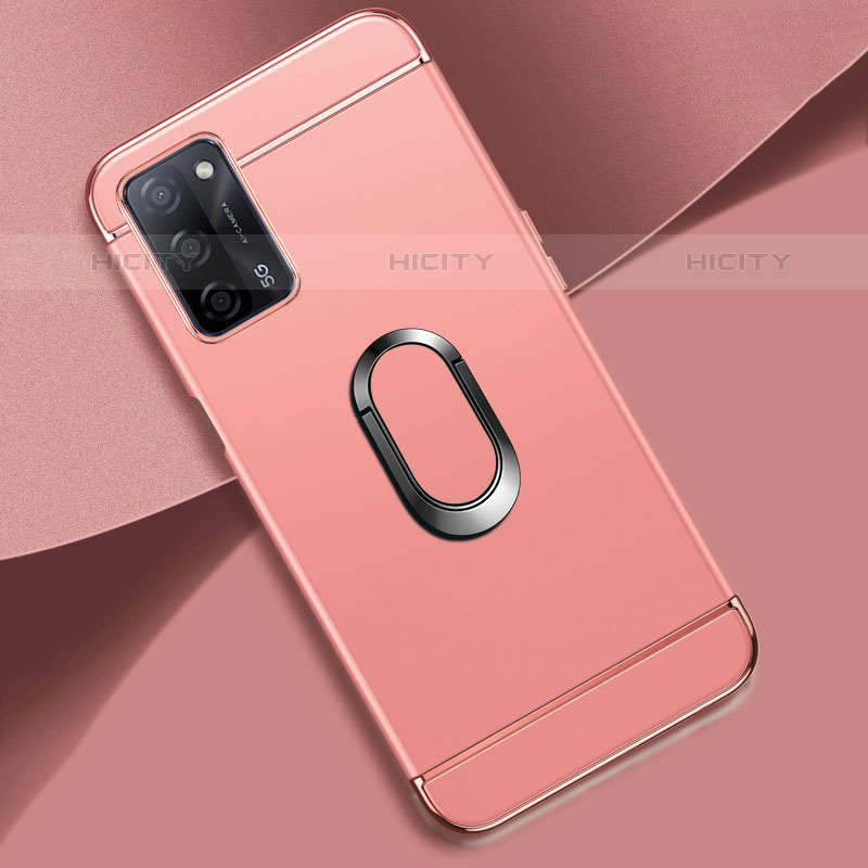 Custodia Lusso Metallo Laterale e Plastica Cover con Anello Supporto P02 per Oppo A55 5G Oro Rosa