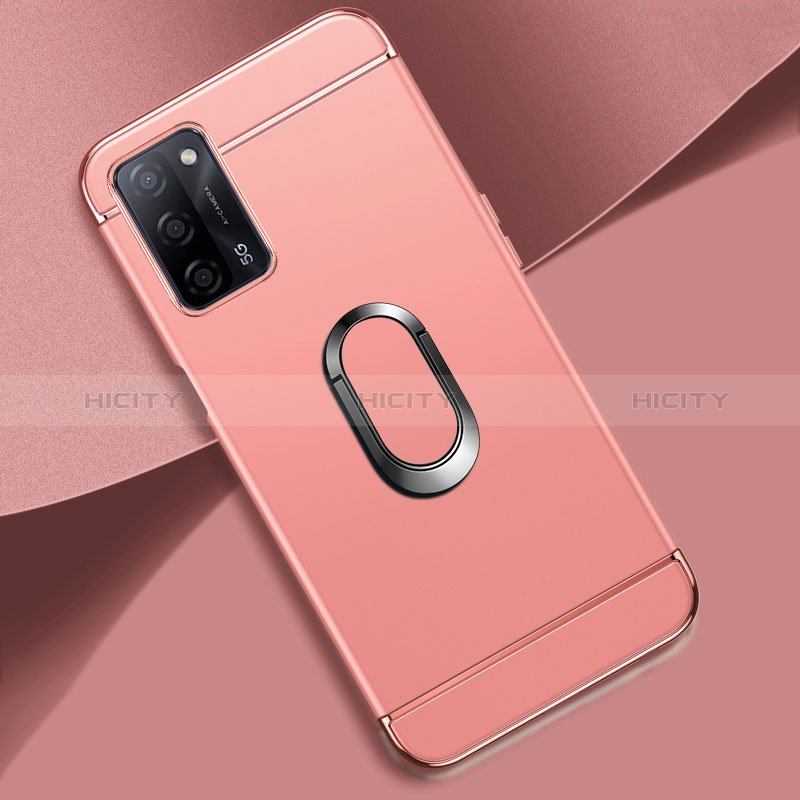 Custodia Lusso Metallo Laterale e Plastica Cover con Anello Supporto P02 per Oppo A56 5G Oro Rosa