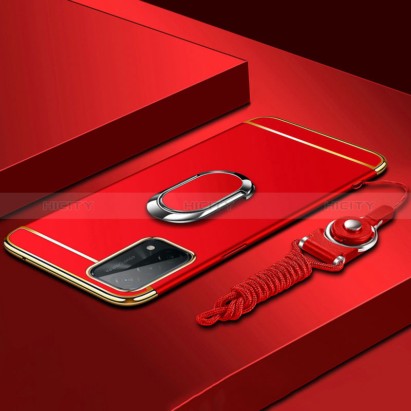 Custodia Lusso Metallo Laterale e Plastica Cover con Anello Supporto P03 per Oppo A74 5G Rosso