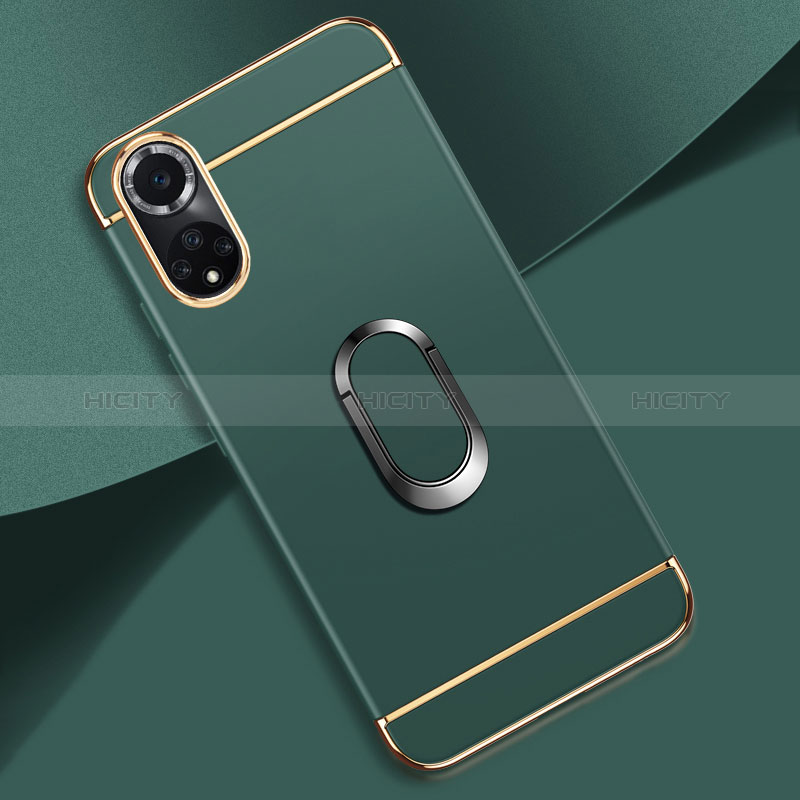 Custodia Lusso Metallo Laterale e Plastica Cover con Anello Supporto per Huawei Honor 50 5G Verde Notte