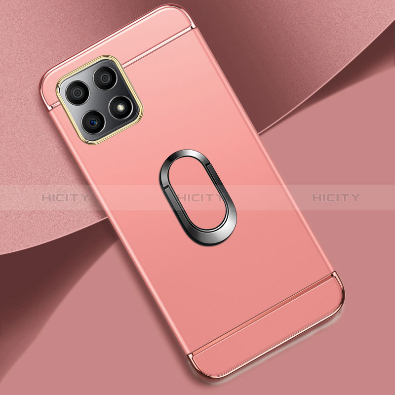 Custodia Lusso Metallo Laterale e Plastica Cover con Anello Supporto per Huawei Honor X30i Oro Rosa