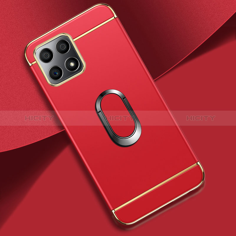 Custodia Lusso Metallo Laterale e Plastica Cover con Anello Supporto per Huawei Honor X30i Rosso