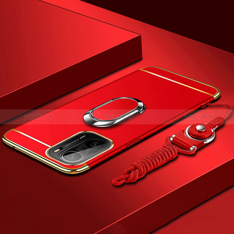 Custodia Lusso Metallo Laterale e Plastica Cover con Anello Supporto per Xiaomi Mi 11i 5G Rosso