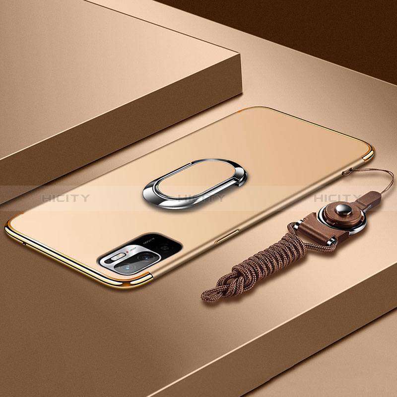 Custodia Lusso Metallo Laterale e Plastica Cover con Anello Supporto per Xiaomi POCO M3 Pro 5G Oro