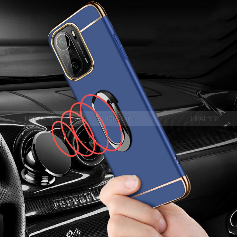 Custodia Lusso Metallo Laterale e Plastica Cover con Anello Supporto per Xiaomi Redmi K40 Pro 5G