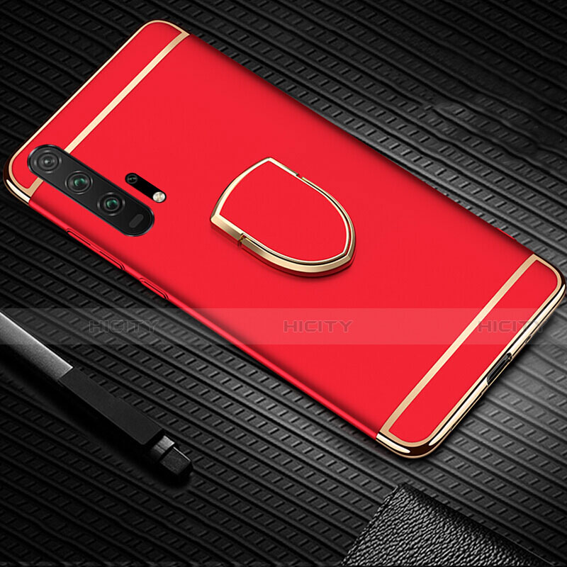 Custodia Lusso Metallo Laterale e Plastica Cover con Anello Supporto T01 per Huawei Honor 20 Pro Rosso