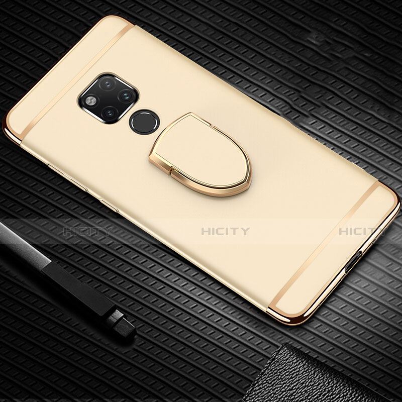 Custodia Lusso Metallo Laterale e Plastica Cover con Anello Supporto T01 per Huawei Mate 20 X 5G Oro