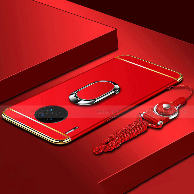 Custodia Lusso Metallo Laterale e Plastica Cover con Anello Supporto T01 per Huawei Mate 30E Pro 5G Rosso