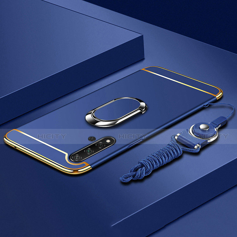 Custodia Lusso Metallo Laterale e Plastica Cover con Anello Supporto T01 per Huawei Nova 5 Pro Blu