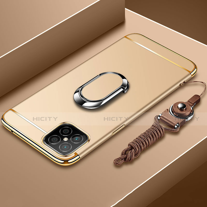 Custodia Lusso Metallo Laterale e Plastica Cover con Anello Supporto T01 per Huawei Nova 8 SE 5G Oro