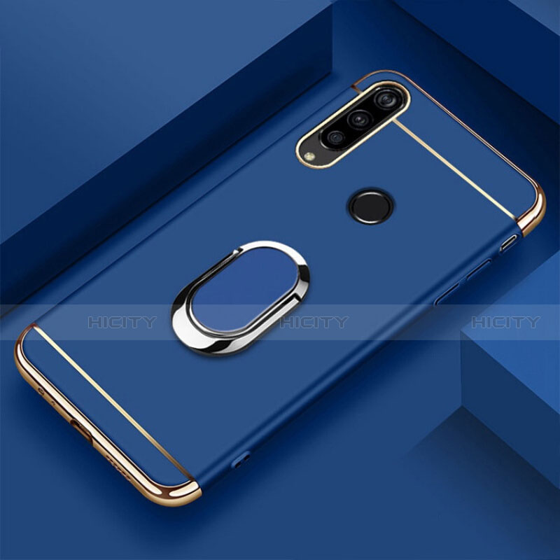 Custodia Lusso Metallo Laterale e Plastica Cover con Anello Supporto T01 per Huawei P Smart+ Plus (2019) Blu