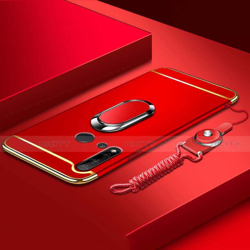 Custodia Lusso Metallo Laterale e Plastica Cover con Anello Supporto T01 per Huawei P20 Lite (2019) Rosso