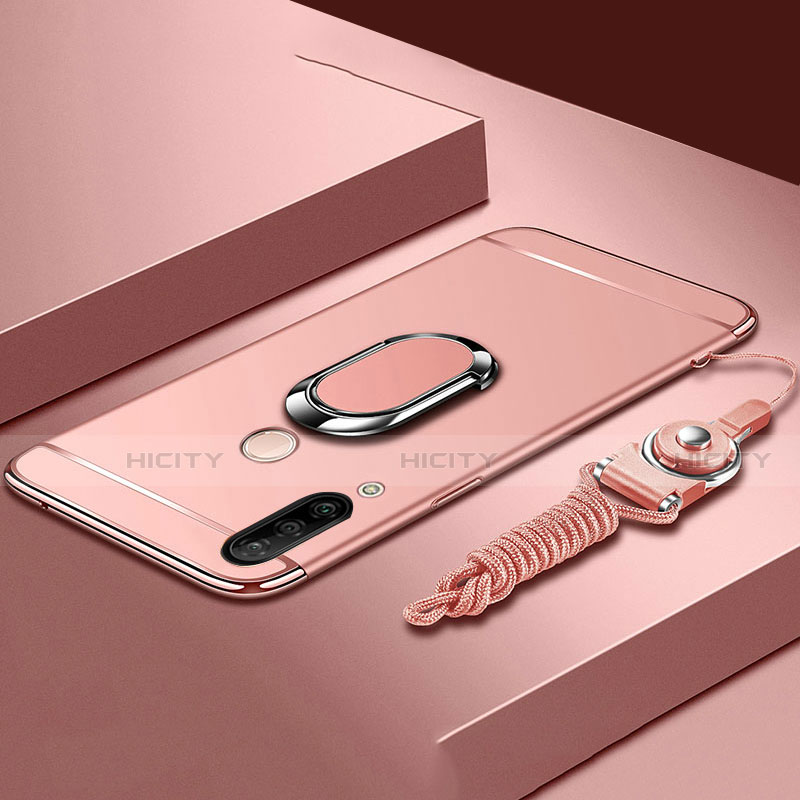 Custodia Lusso Metallo Laterale e Plastica Cover con Anello Supporto T01 per Huawei P30 Lite Oro Rosa