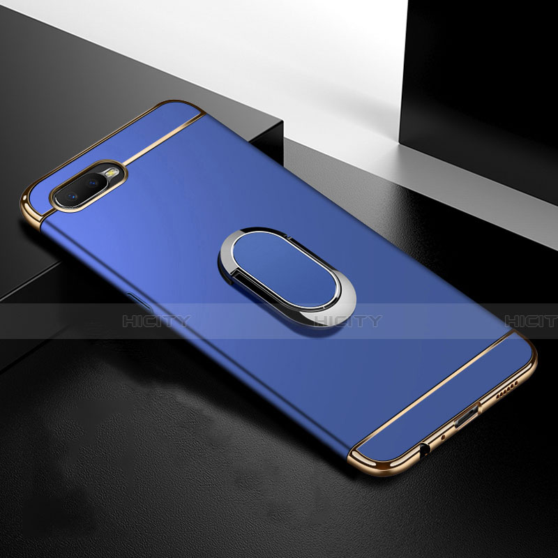 Custodia Lusso Metallo Laterale e Plastica Cover con Anello Supporto T01 per Oppo K1 Blu