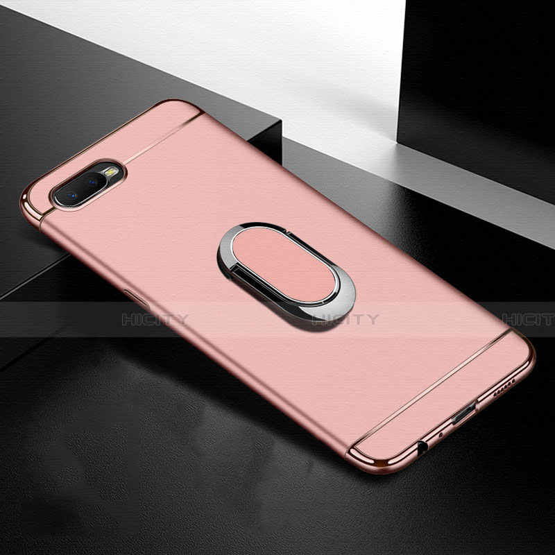 Custodia Lusso Metallo Laterale e Plastica Cover con Anello Supporto T01 per Oppo R15X Oro Rosa