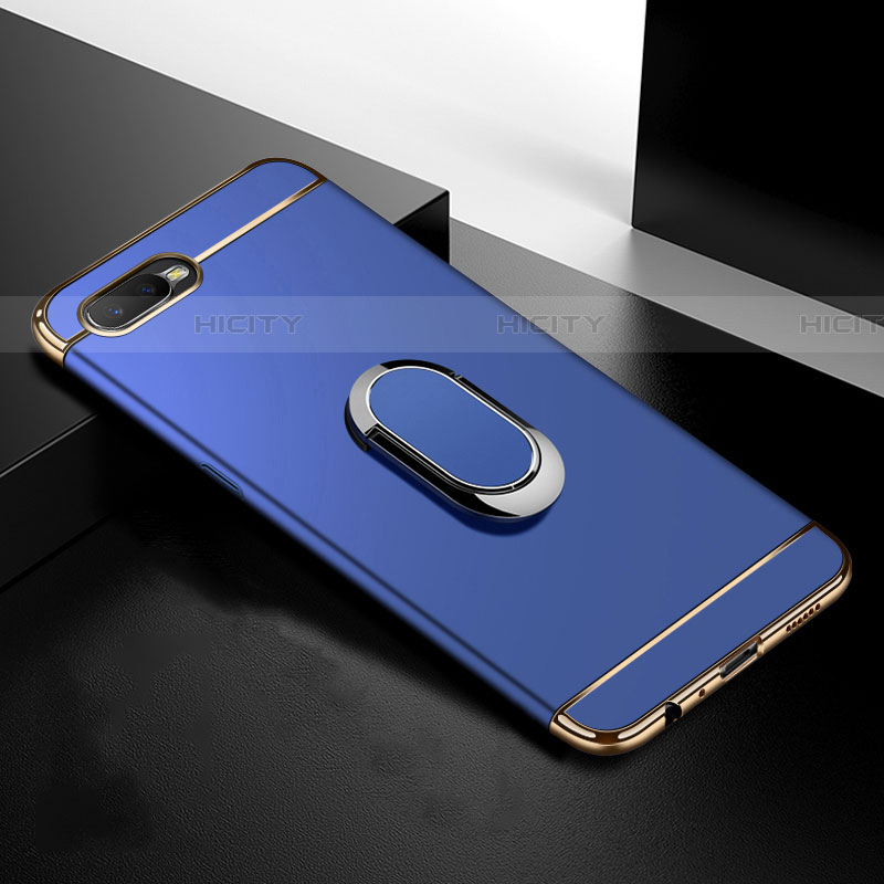 Custodia Lusso Metallo Laterale e Plastica Cover con Anello Supporto T01 per Oppo RX17 Neo Blu