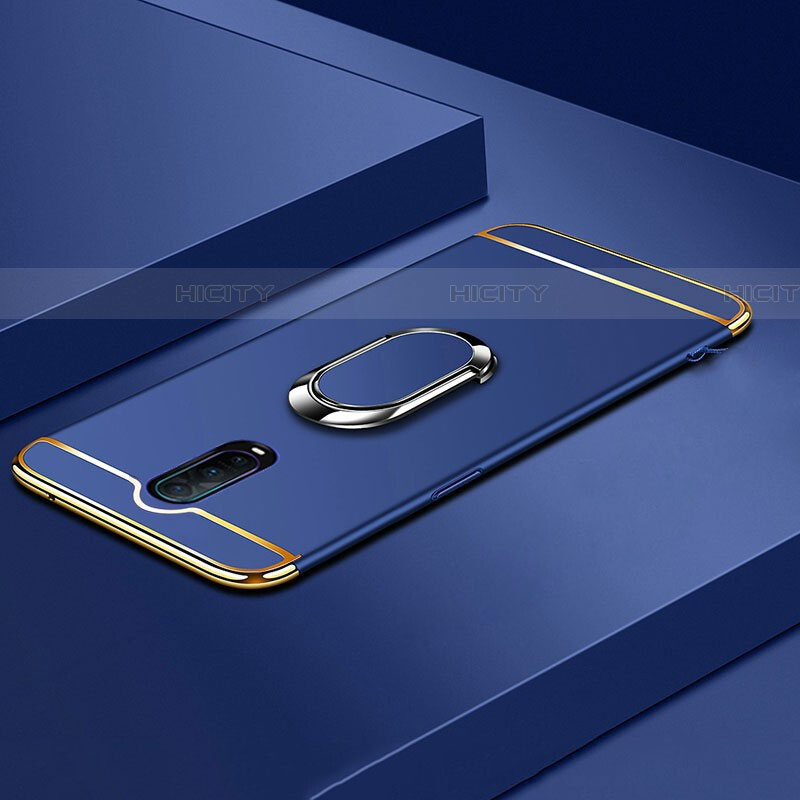 Custodia Lusso Metallo Laterale e Plastica Cover con Anello Supporto T01 per Oppo RX17 Pro Blu