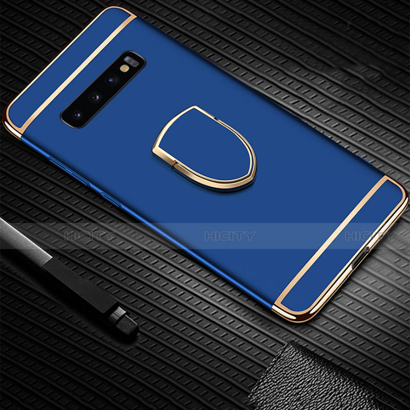 Custodia Lusso Metallo Laterale e Plastica Cover con Anello Supporto T01 per Samsung Galaxy S10 5G Blu