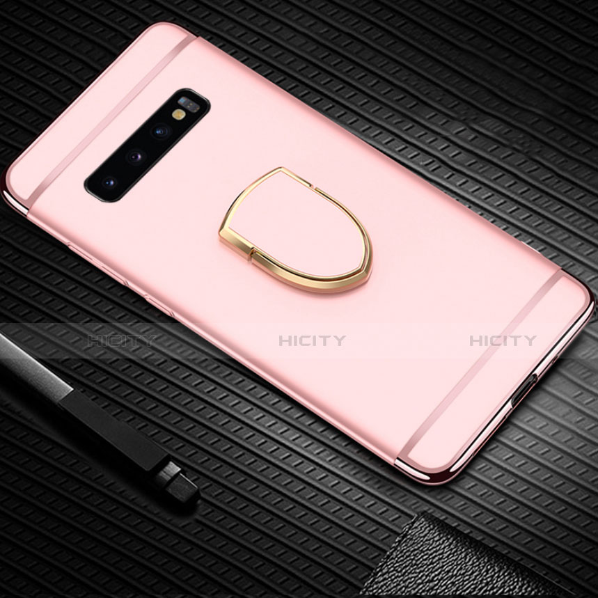 Custodia Lusso Metallo Laterale e Plastica Cover con Anello Supporto T01 per Samsung Galaxy S10 5G Oro Rosa