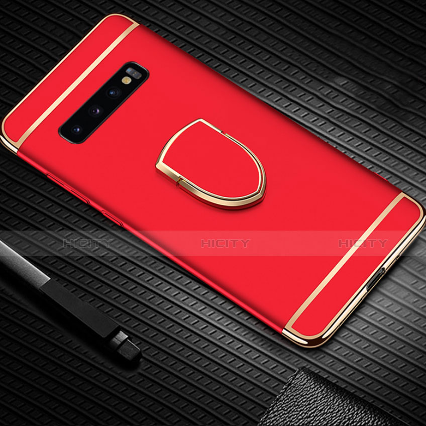 Custodia Lusso Metallo Laterale e Plastica Cover con Anello Supporto T01 per Samsung Galaxy S10 Rosso