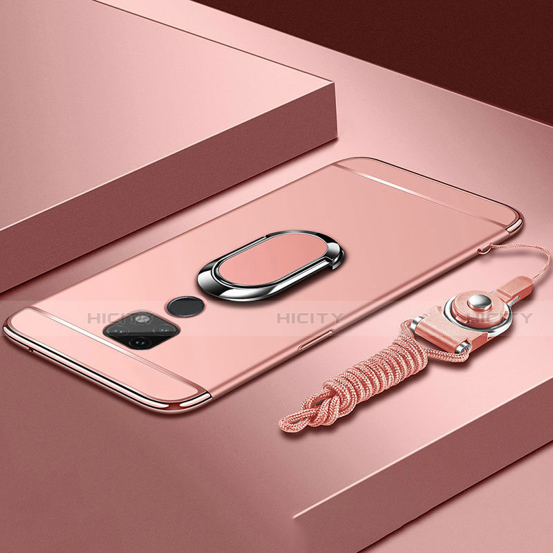 Custodia Lusso Metallo Laterale e Plastica Cover con Anello Supporto T02 per Huawei Mate 20 X 5G Oro Rosa