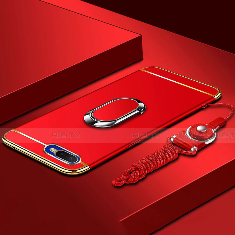 Custodia Lusso Metallo Laterale e Plastica Cover con Anello Supporto T02 per Oppo R15X Rosso