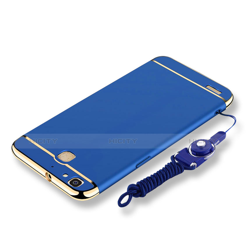 Custodia Lusso Metallo Laterale e Plastica Cover con Cordoncino per Huawei Enjoy 5S Blu