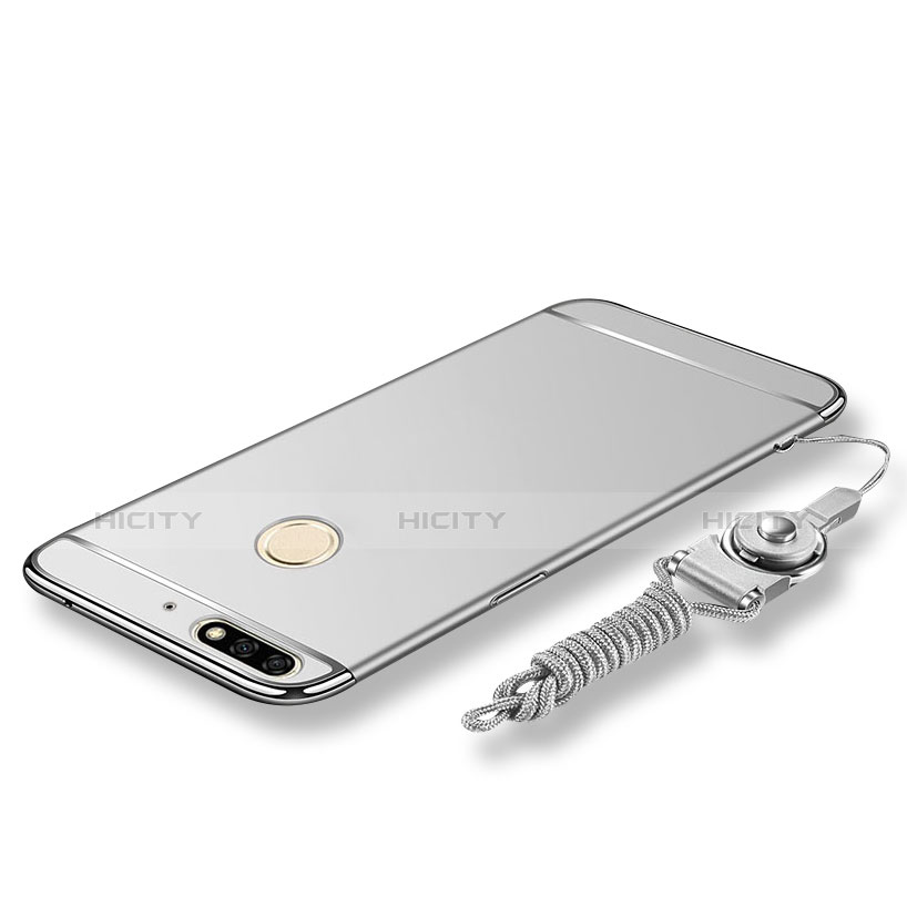 Custodia Lusso Metallo Laterale e Plastica Cover con Cordoncino per Huawei Honor 7C Argento